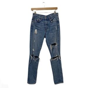 GRLFRND Blue Mid-Wash Karolina High-Rise Distressed Denim Skinny Jeans Size 26